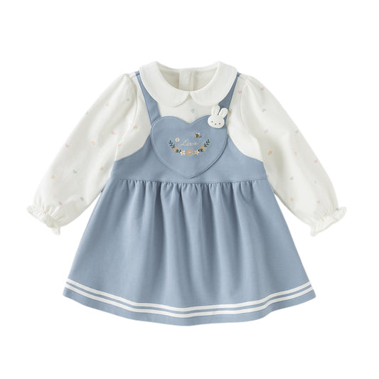 Dave&Bella Toddler Girls Casual Grey Blue Doll Collar Fake-two-piece A-line Party Dress