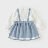 Dave&Bella Toddler Girls Casual Grey Blue Doll Collar Fake-two-piece A-line Party Dress