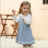 Dave&Bella Toddler Girls Casual Grey Blue Doll Collar Fake-two-piece A-line Party Dress