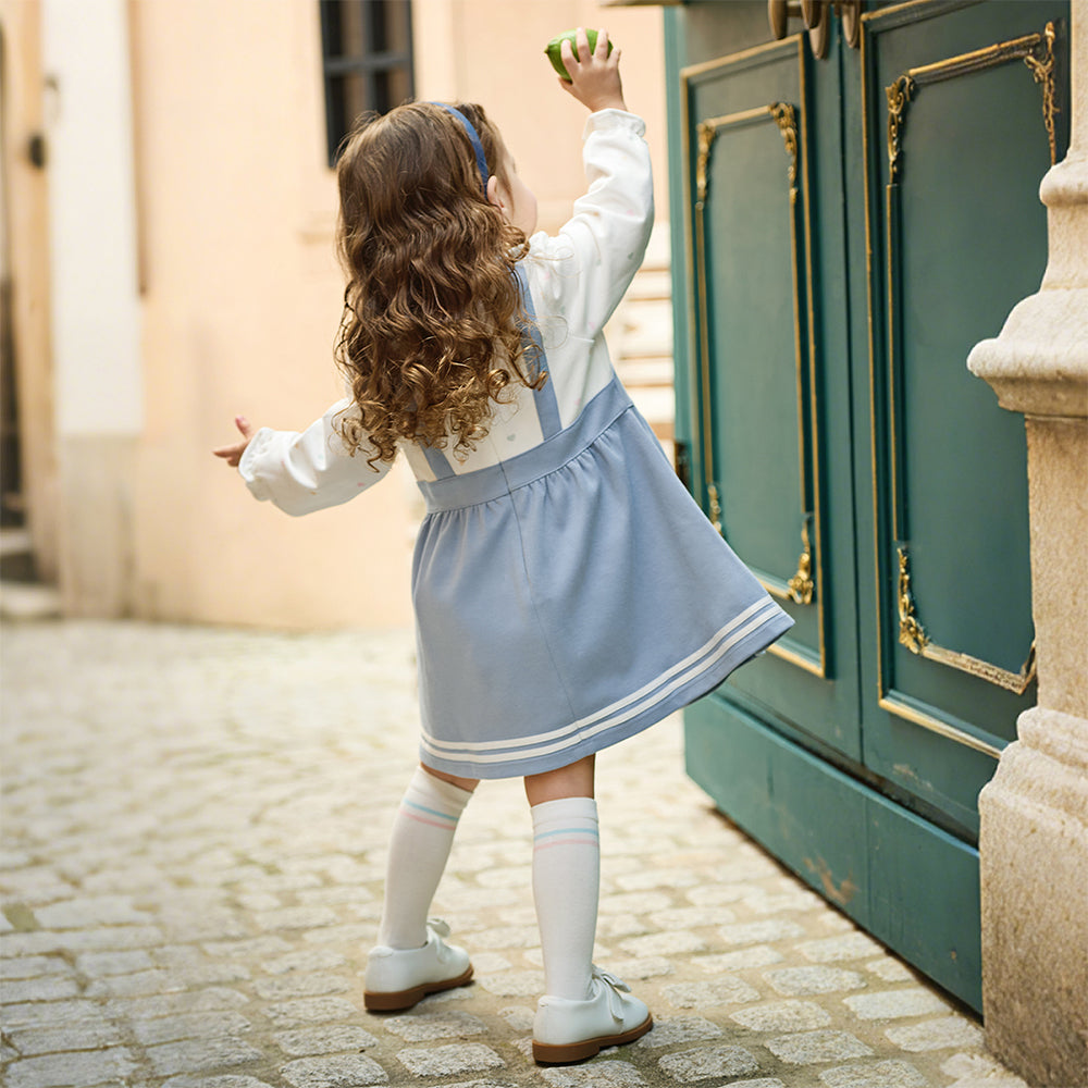 Dave&Bella Toddler Girls Casual Grey Blue Doll Collar Fake-two-piece A-line Party Dress