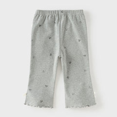 Dave&Bella Toddler Girls Beige/Grey Print Straight-leg Lightweight Pants