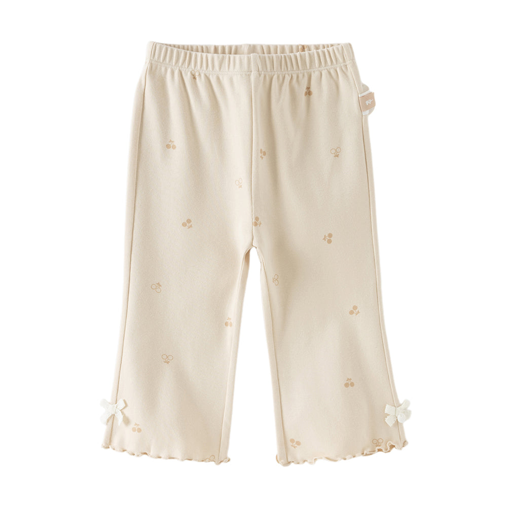 Dave&Bella Toddler Girls Beige/Grey Print Straight-leg Lightweight Pants