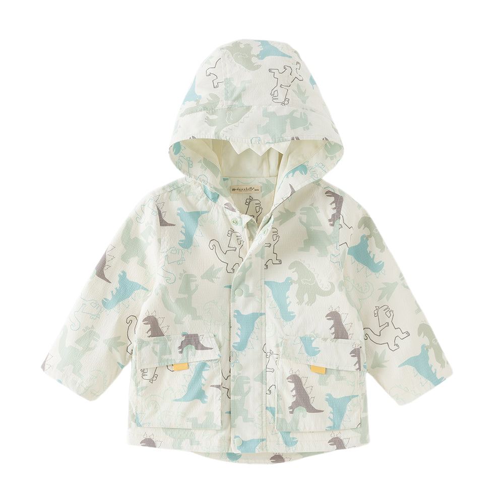 Dave&Bella Toddler Boys Playful Dinosaur Print Outwear Hooded Jackets