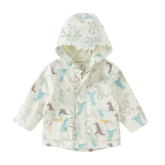Dave&Bella Toddler Boys Playful Dinosaur Print Outwear Hooded Jackets