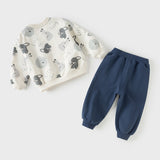 Dave&Bella Toddler Boys Beige Puppy Print Long Sleeve Casual Sweatshirt Pant Suits