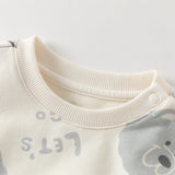 Dave&Bella Toddler Boys Beige Puppy Print Long Sleeve Casual Sweatshirt Pant Suits