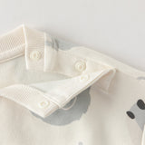 Dave&Bella Toddler Boys Beige Puppy Print Long Sleeve Casual Sweatshirt Pant Suits