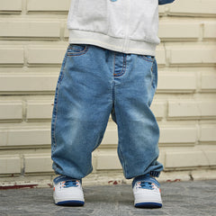 Dave&Bella Toddler Boys Fashion Denim Blue Loose Comfortable Jeans