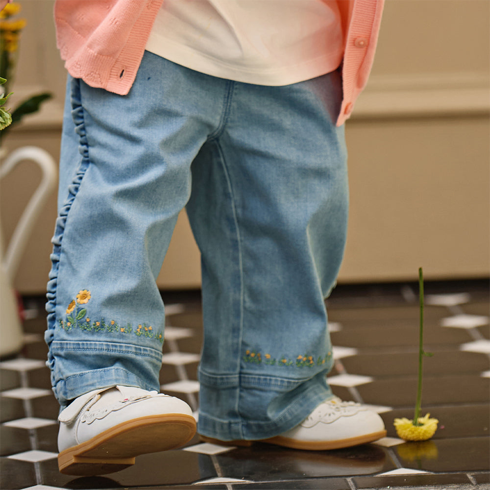 Dave&Bella Toddler Girls Casual Denim Blue Wide Straight-leg Jeans