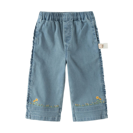 Dave&Bella Toddler Girls Casual Denim Blue Wide Straight-leg Jeans