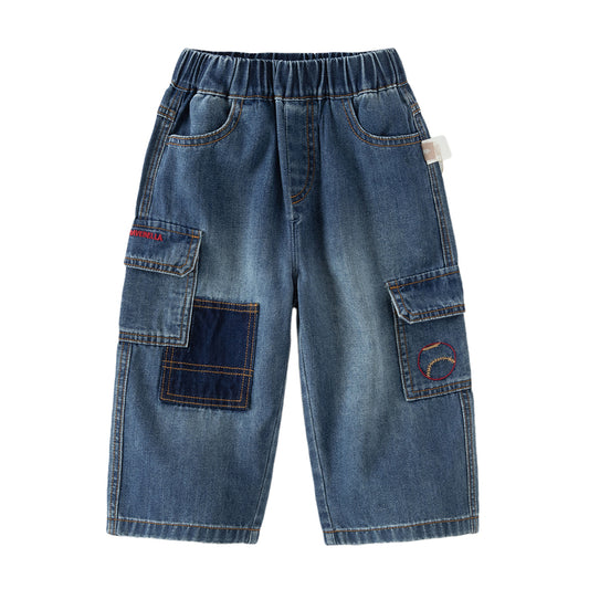 Dave&Bella Toddler Boys Fashion Denim Blue Straight-leg Wide Jeans