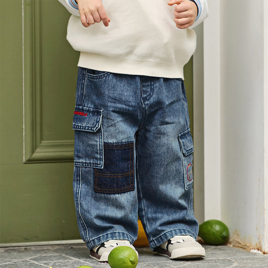 Dave&Bella Toddler Boys Fashion Denim Blue Straight-leg Wide Jeans