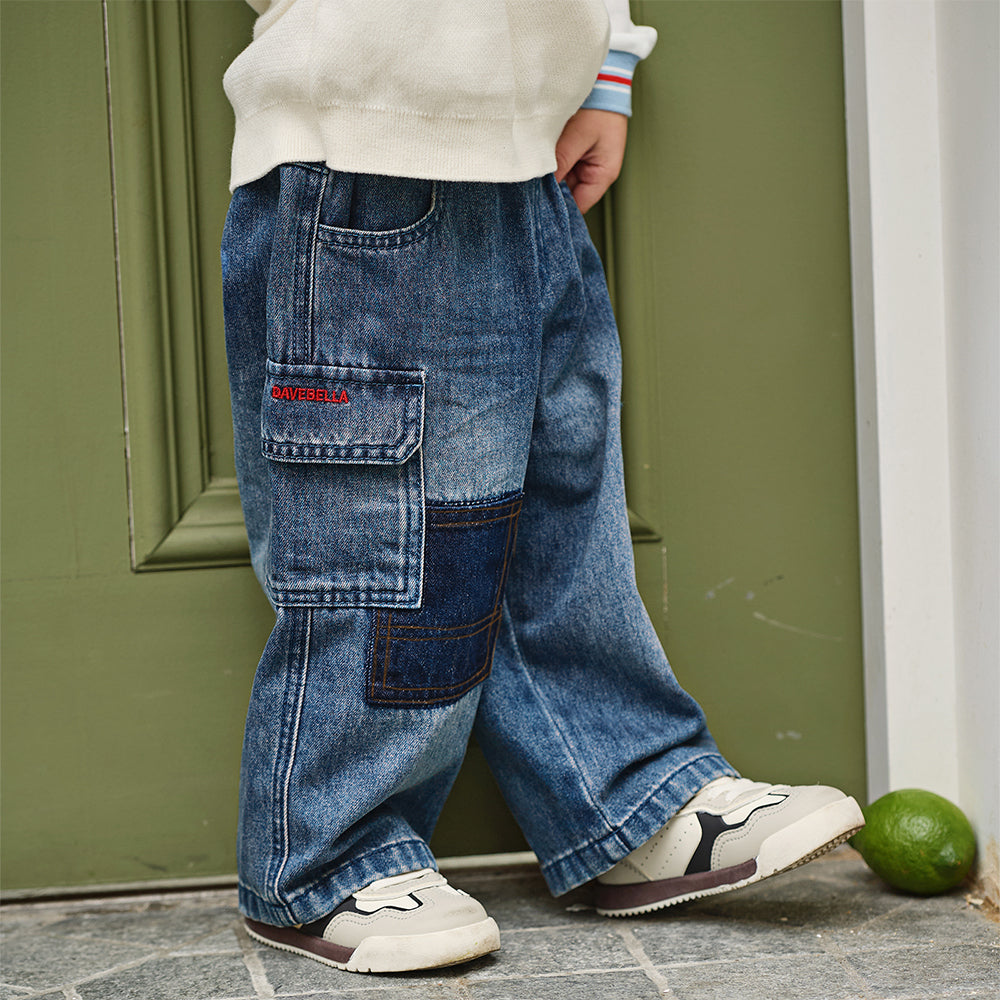 Dave&Bella Toddler Boys Fashion Denim Blue Straight-leg Wide Jeans