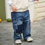 Dave&Bella Toddler Boys Fashion Denim Blue Straight-leg Wide Jeans