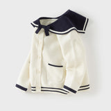 Dave&Bella Toddler Girls Beige College-style Breathable Cotton Sweater Cardigans
