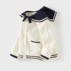 Dave&Bella Toddler Girls Beige College-style Breathable Cotton Sweater Cardigans