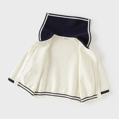 Dave&Bella Toddler Girls Beige College-style Breathable Cotton Sweater Cardigans