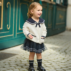 Dave&Bella Toddler Girls Beige College-style Breathable Cotton Sweater Cardigans