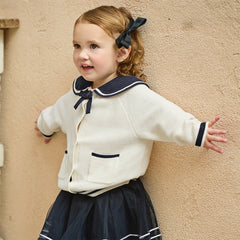 Dave&Bella Toddler Girls Beige College-style Breathable Cotton Sweater Cardigans