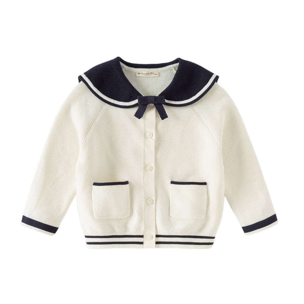 Dave&Bella Toddler Girls Beige College-style Breathable Cotton Sweater Cardigans