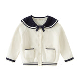 Dave&Bella Toddler Girls Beige College-style Breathable Cotton Sweater Cardigans