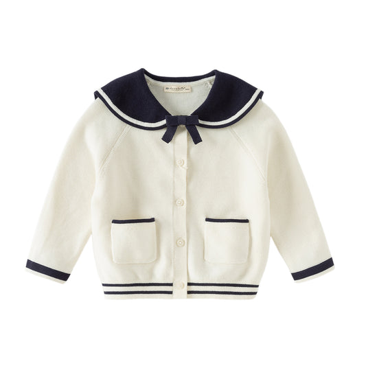 Dave&Bella Toddler Girls Beige College-style Breathable Cotton Sweater Cardigans