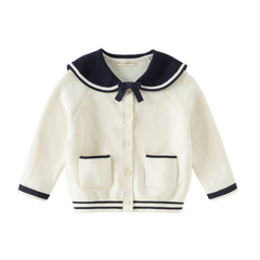 Dave&Bella Toddler Girls Beige College-style Breathable Cotton Sweater Cardigans