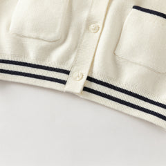 Dave&Bella Toddler Girls Beige College-style Breathable Cotton Sweater Cardigans