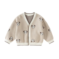 Dave&Bella Toddler Boys Cute Panda Print Khaki Cotton Soft Sweater Cardigans