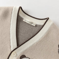 Dave&Bella Toddler Boys Cute Panda Print Khaki Cotton Soft Sweater Cardigans