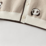 Dave&Bella Toddler Boys Cute Panda Print Khaki Cotton Soft Sweater Cardigans