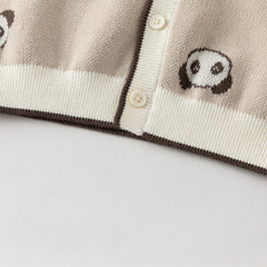 Dave&Bella Toddler Boys Cute Panda Print Khaki Cotton Soft Sweater Cardigans
