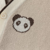 Dave&Bella Toddler Boys Cute Panda Print Khaki Cotton Soft Sweater Cardigans