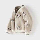 Dave&Bella Toddler Boys Cute Panda Print Khaki Cotton Soft Sweater Cardigans