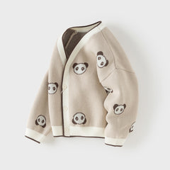 Dave&Bella Toddler Boys Cute Panda Print Khaki Cotton Soft Sweater Cardigans