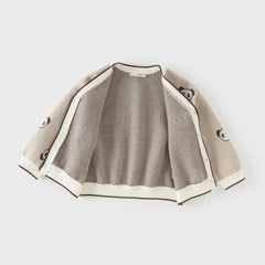 Dave&Bella Toddler Boys Cute Panda Print Khaki Cotton Soft Sweater Cardigans