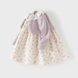 Dave&Bella Toddler Girls Sweet Purple Floral Print Fake-two-piece Party Princess Dress