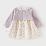 Dave&Bella Toddler Girls Sweet Purple Floral Print Fake-two-piece Party Princess Dress