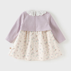 Dave&Bella Toddler Girls Sweet Purple Floral Print Fake-two-piece Party Princess Dress