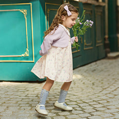 Dave&Bella Toddler Girls Sweet Purple Floral Print Fake-two-piece Party Princess Dress