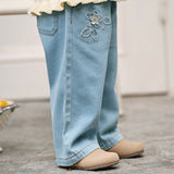 Dave&Bella Toddler Girls Blue Wide Straight-leg Casual Jeans