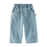 Dave&Bella Toddler Girls Blue Wide Straight-leg Casual Jeans