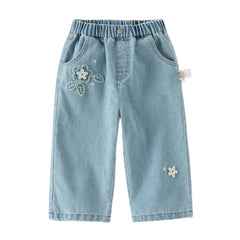 Dave&Bella Toddler Girls Blue Wide Straight-leg Casual Jeans