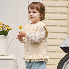 Dave&Bella Toddler Girls Elegant Apricot Sleeveless Cotton Dress-style Sweater Tank Tops