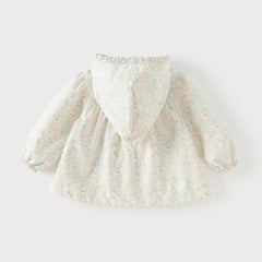 Dave&Bella Toddler Girls Adorable Daisy Print Beige Outwear Hooded Casual Jackets