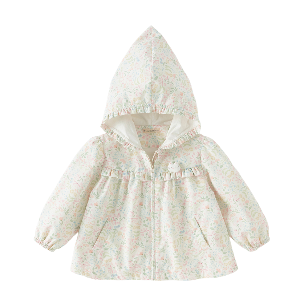 Dave&Bella Toddler Girls Adorable Daisy Print Beige Outwear Hooded Casual Jackets