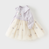 Dave&Bella Toddler Girls Purple Doll Collar Butterfly Embroidery A-line Mesh Party Dress