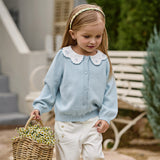 Dave&Bella Toddler Girls Summer Light Blue Lace Collar Soft Versatile Sweater Cardigans