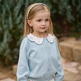 Dave&Bella Toddler Girls Summer Light Blue Lace Collar Soft Versatile Sweater Cardigans