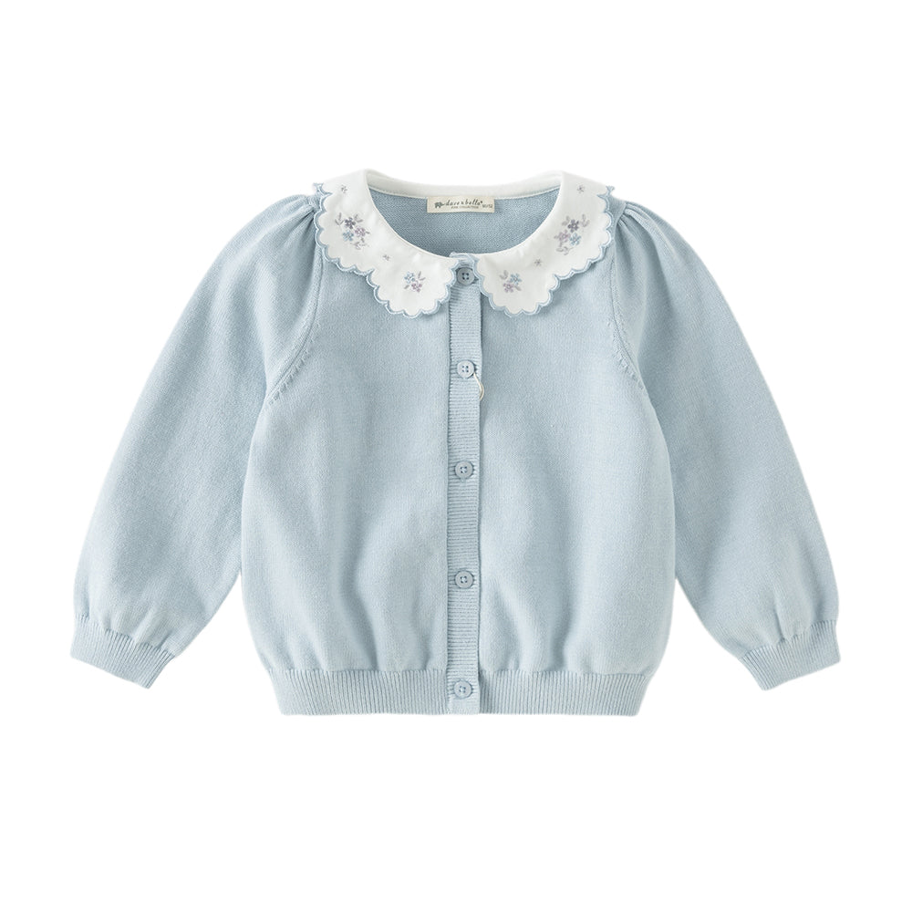 Dave&Bella Toddler Girls Summer Light Blue Lace Collar Soft Versatile Sweater Cardigans
